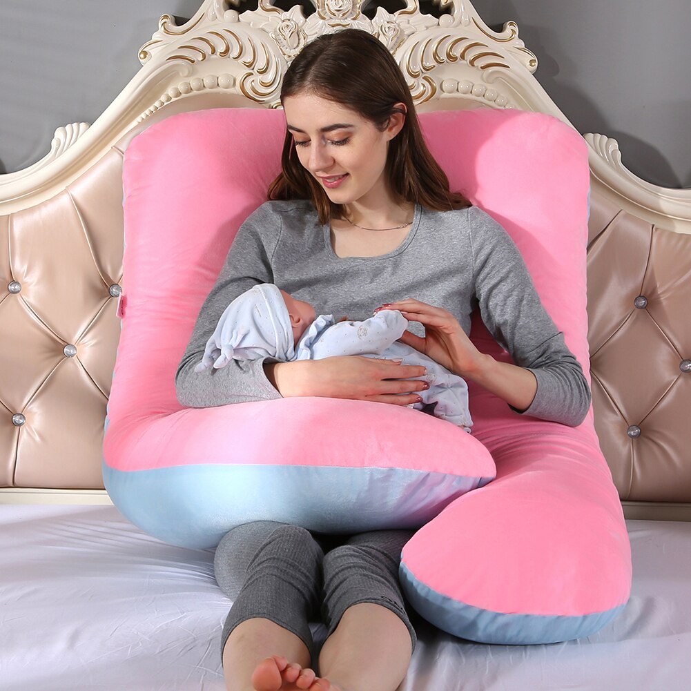Almohadas grandes en forma de U para mujeres embarazadas, cojín de maternidad de algodón cómodo para el cuerpo, soporte para dormir de lado