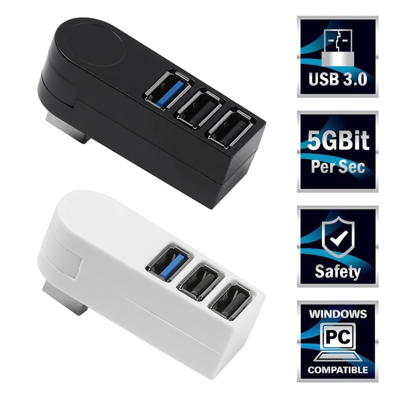 Mini Rotatable 3 Port USB 3.0 Hub High Speed Data Transfer Splitter Box Adapter USB Expander for PC Laptop