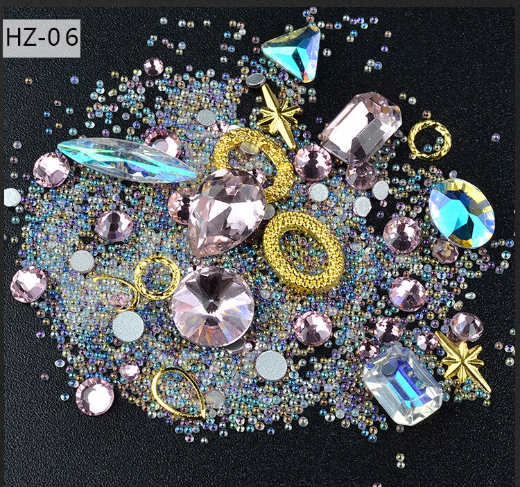 1 æske blandet farverige rhinsten akryl perle negle 3d smykker krystal sten til negle kunst dekorationer manicure diamanter: Hz06
