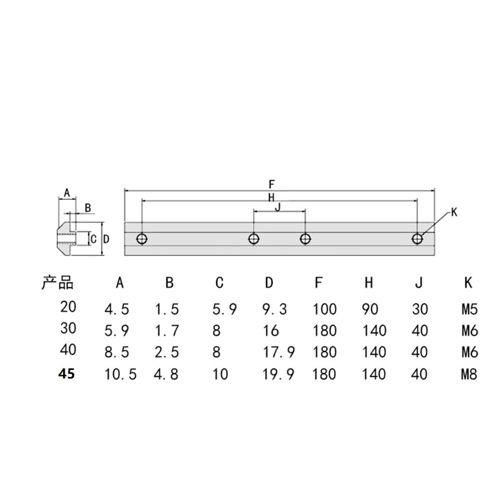 Connector Slide 40-M6/M8 Length 180mm /45-M8 inner for DIY 3D printer Aluminium Profile connector