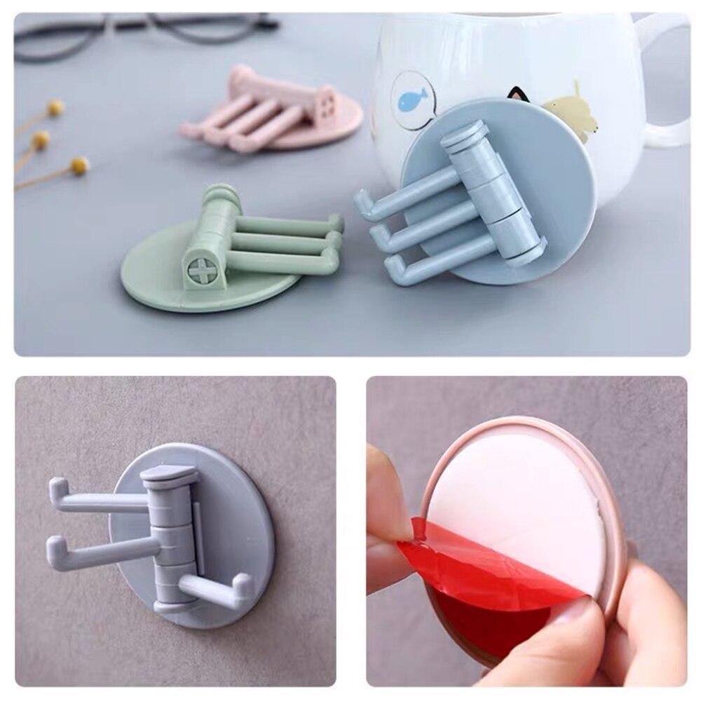 Wall Hooks Seamless Adhesive Hook Rotatable Strong Bearing Stick Hook Kitchen Wall Hanger Bathroom Kitchen Hooks