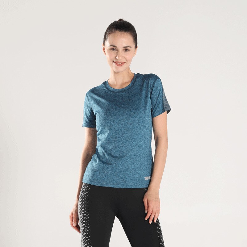 Kvinder løbende t-shirts o-hals sport top reflekterende udendørs fitness jogging kortærmet gym t-shirts åndbare yoga toppe xl: Sports-t-shirt-blå / S