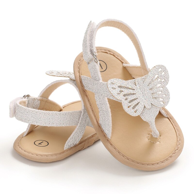 Baby Newborn Butterfly Pattern Sandals Prewalker Shoes Summer Infant Toddler Soft Sole Flat Non-Slip Shoes First Walkers 0-18M: White / 7-12 Months