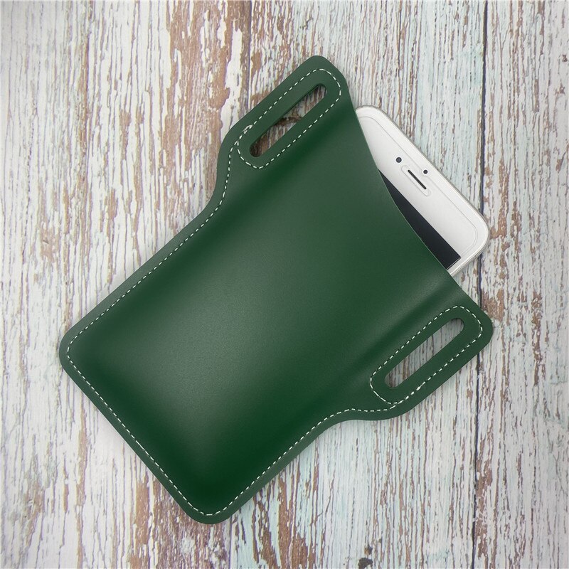 Mochila Vintage de cuero para hombre, bolso de cintura con Clip para el cinturón, funda para teléfono, viaje, senderismo, para móvil cinturón para funda del teléfono, monedero: green