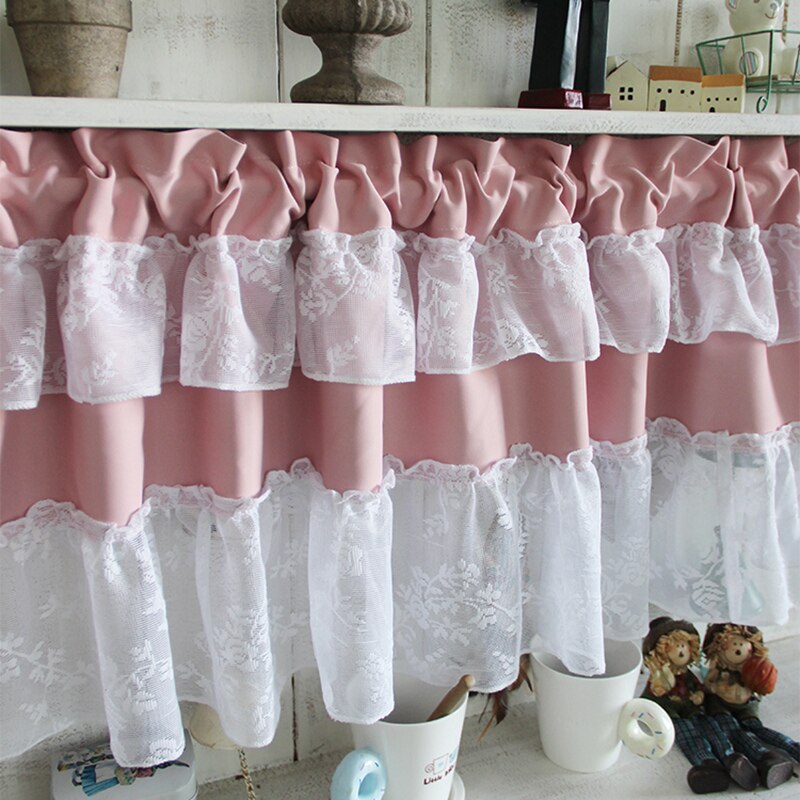 Rideau en dentelle avec nœud en 3 couleurs, 110x45cm, pour la cuisine, demi-fenêtre, rustique, panneau court, style café