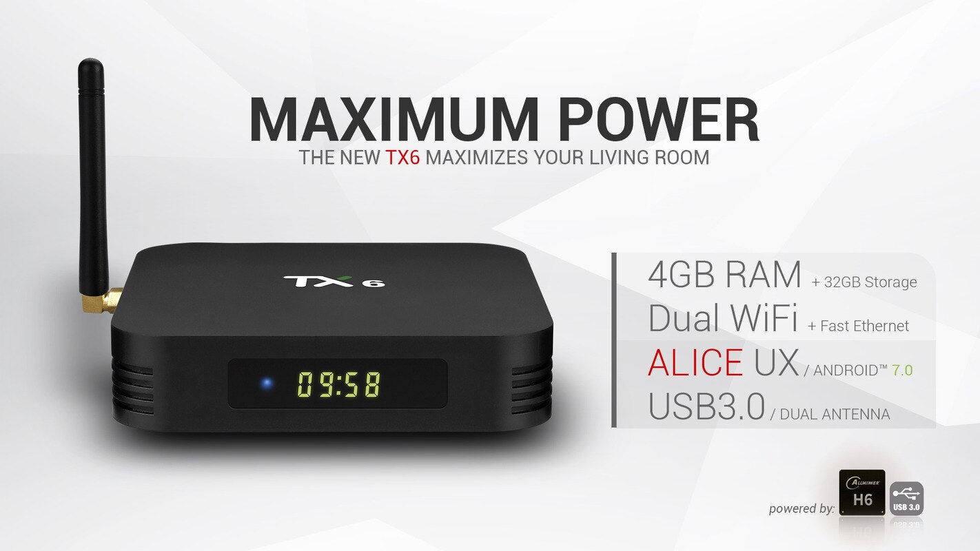 Alice Ux TX6 Set-Top Box Allwinner H6 4G + 64Gb Android9.0 Bluetooth Hd Netwerk Speler Sneller communicatie Auto Update Functie