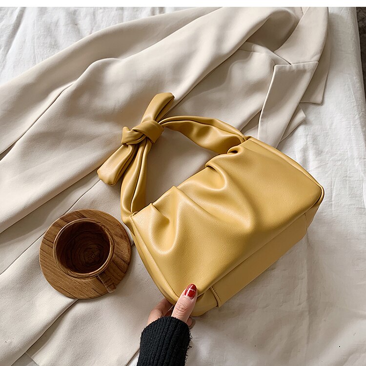 Shoulder Bag & Trendy Solid Color Pleated Underarm Bag Handbag Width 21 Cm Height 14 Cm Thickness 11 Cm: Yellow