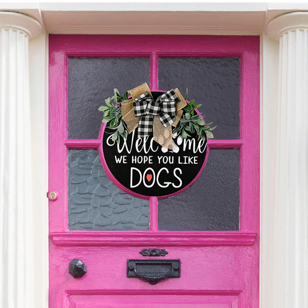 Wooden Doorplate Welcome Sign Home Decoration Leaf Wreath Door Pendant Trim
