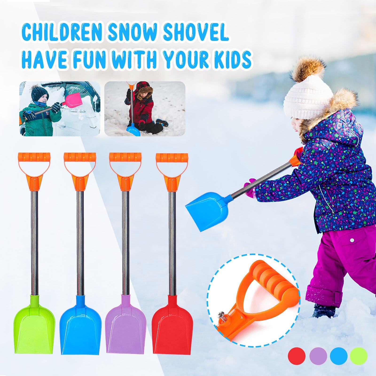 Pala de nieve retráctil para niños, pala de playa con mango de acero inoxidable, herramientas de jardín, 25 #1/4 piezas