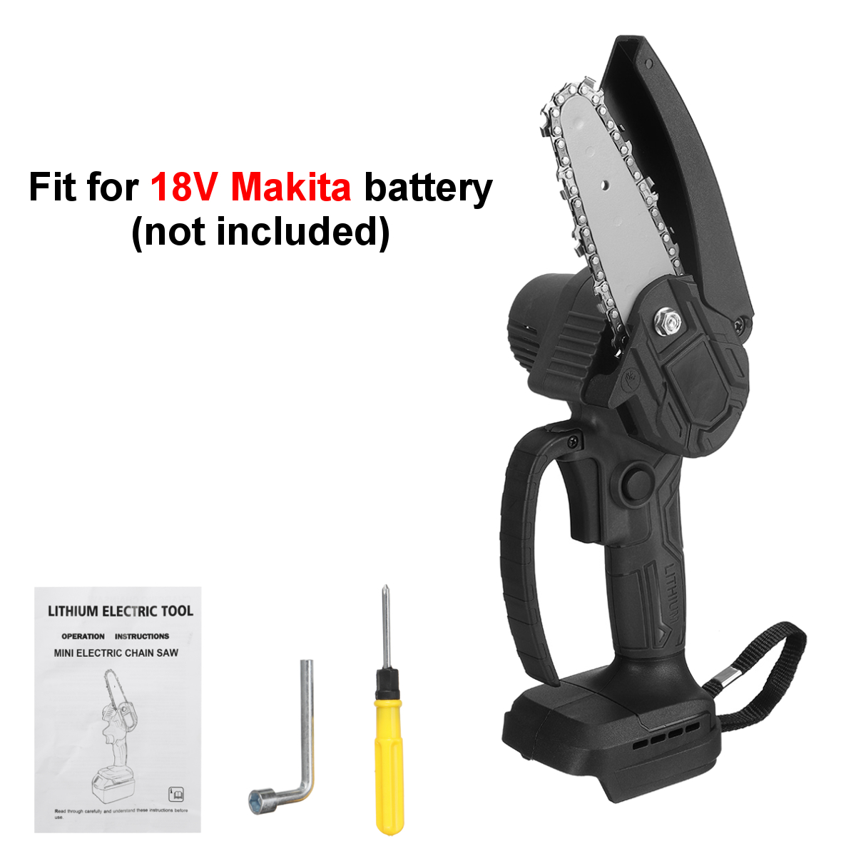 1500W 4 Inch 88VF Mini Electric Chain Saw With Battery Indicator Rechargeable Woodworking Tool For Makita 18V Battery EU Plug: Black no battery
