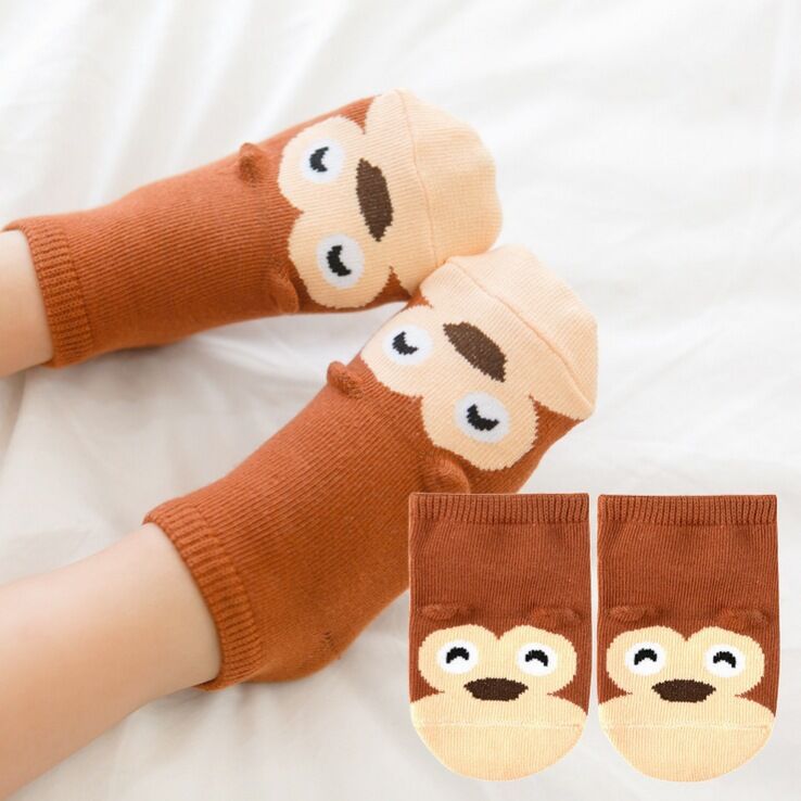 1 paar Nicht-Unterhose Art Socke Karikatur Fußkettchen Baumwolle Ebene Baby Socken für 0-3 jahre alt: Braun / 3M-18M