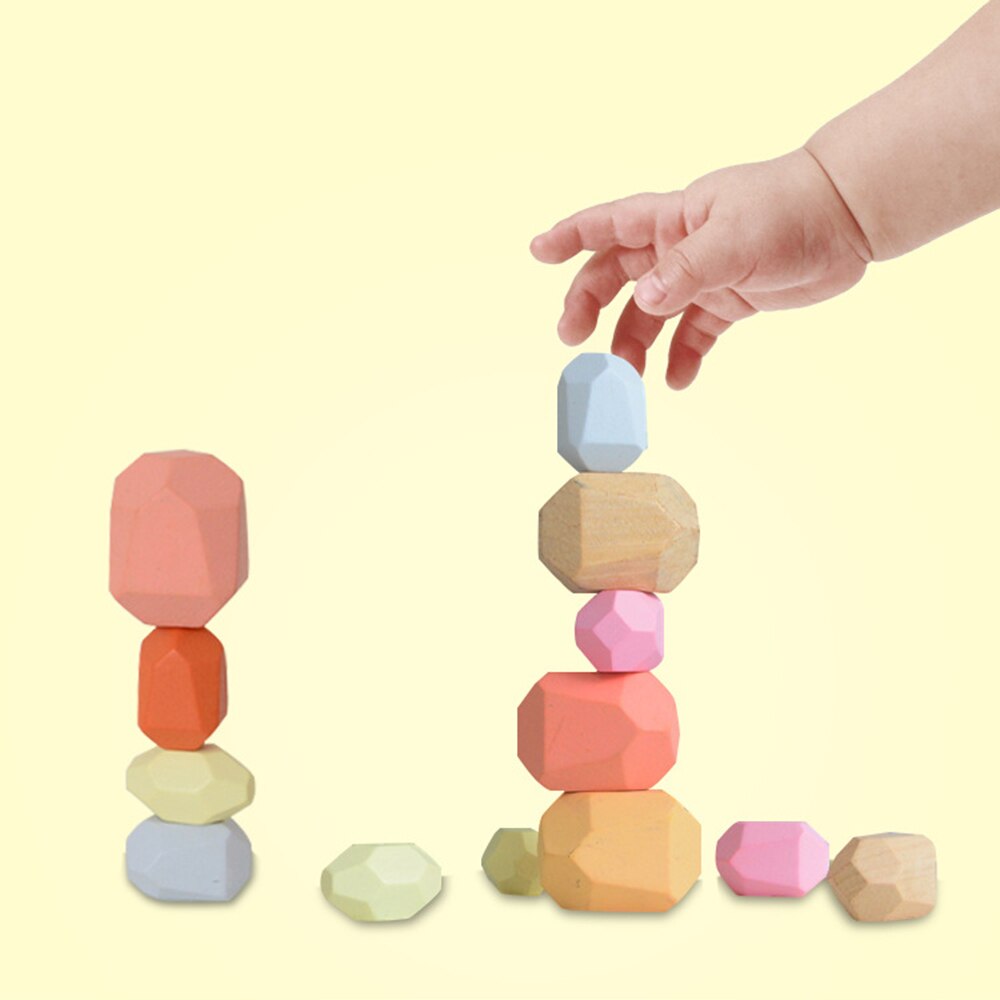 Children's Wooden Colored Stone Jenga Building Block Toy Nordic Style Stacking Game Rainbow Wooden Educational Toy