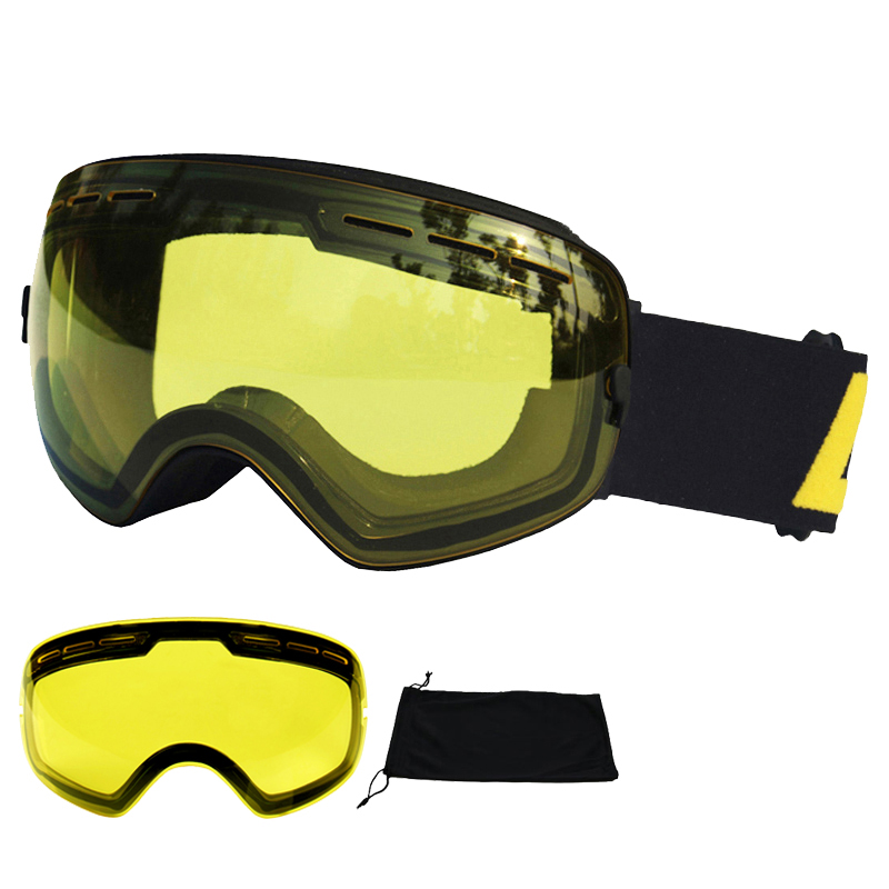LOCLE Antibeschlag-Skibrille, UV400, Skibrille, doppellagig, zum Skifahren, Snowboarden, Schneebrille, Skibrille mit einer aufhellenden Linse: Gelb