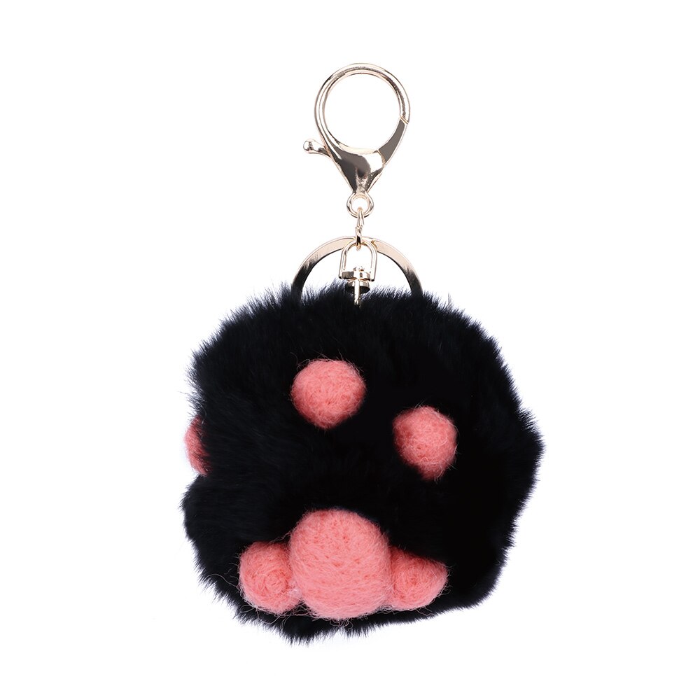 Katteklo pote nøglering fluffy pels pom pom vedhæng nøgleringe kvinde taske vedhæng pompon nøgleringe bil nøglering nipsting: Sort