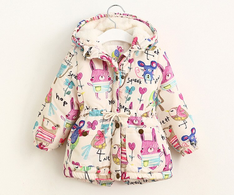 Graffiti Kids Winter Jacket Cute Cartoon Pattern Winter Clothes for Girls 2-8Y Hooded Jacket Kids Clothes