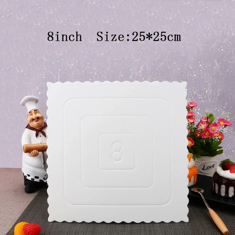 Bandeja cuadrada de 8 pulgadas y 5 piezas para exhibición de tartas, Base redonda blanca para postres y pasteles, almohadilla de papel duro para hornear, herramientas de decoración de tartas de