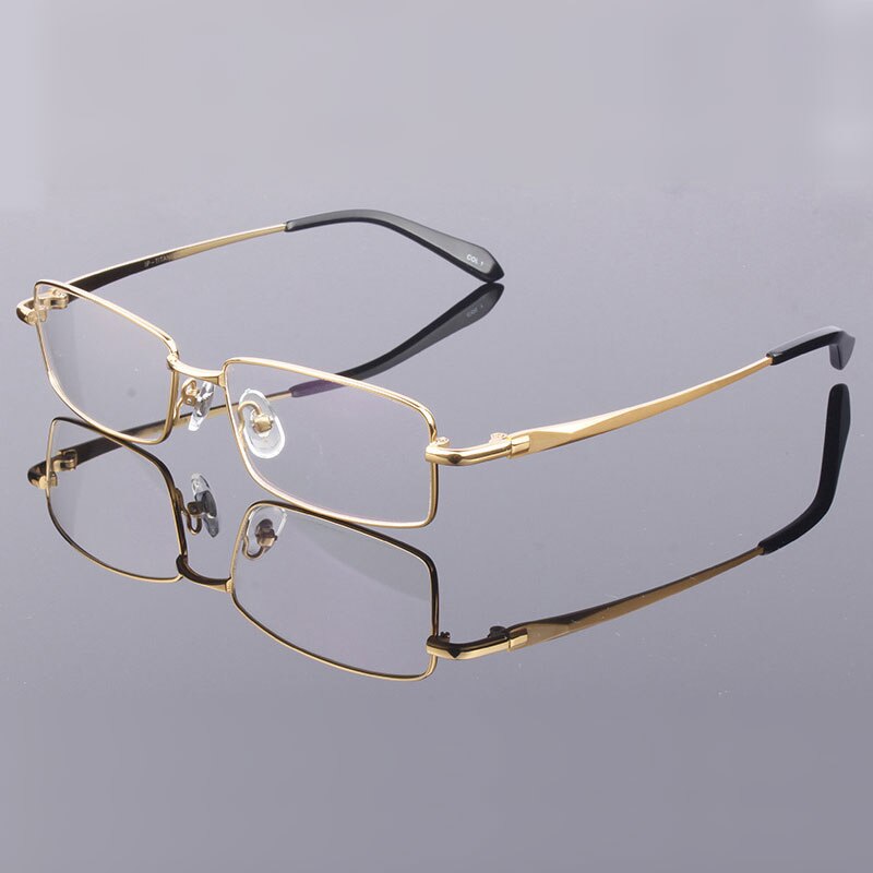HDCRAFTER Pure Titanium Eyeglasses Frame Men Myopia Optical Prescription Glasses Frames Spectacles Eyewear Metal Glasses Frame: Gold