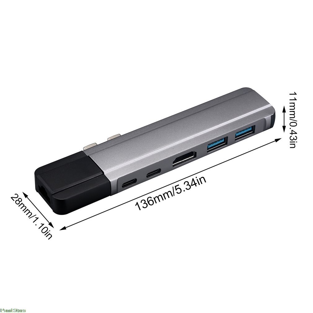 USB C Hub 6-in-1 USB Type C Hub Adapter Dongle Compatibel Voor MacBook Pro 13 "15" Thunderbolt 3, USB-C Data