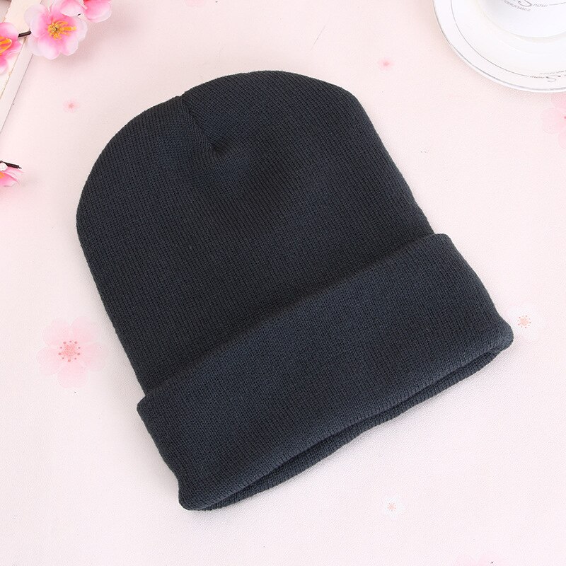 Gorro de punto para mujer, gorro de punto de Color sólido Hip Hop para niños o niñas, sombrero de primavera rojo, gorros de abrigo de Hip Hop para adultos, Color negro y rojo: Gris oscuro