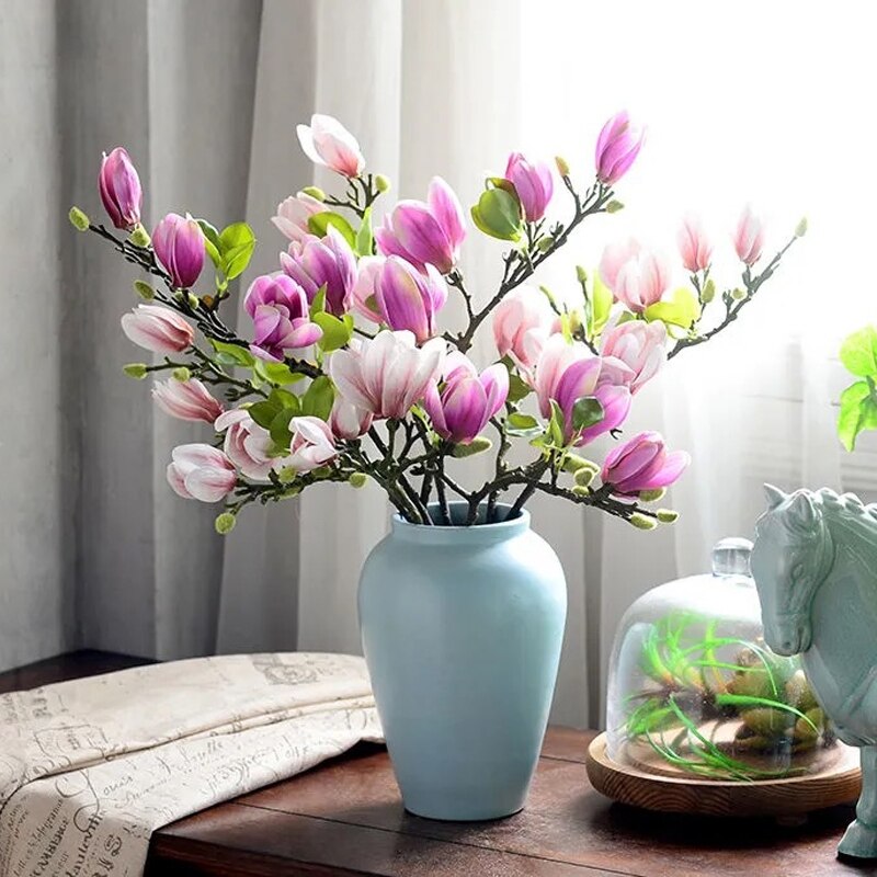 1 kimppu keinotekoinen magnolia kukka simulaatio kukkaoksa hääjuhliin puutarha olohuoneen pöytä kodin koristeluun