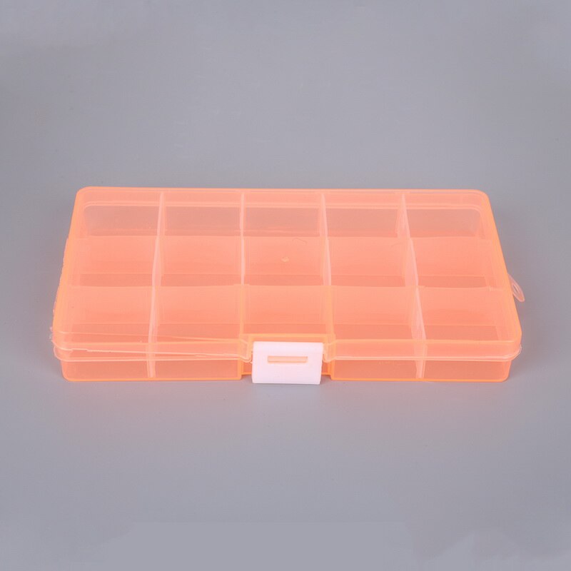 10/15/24 Slots Adjustable Plastic Storage Box Transparent Rectangle Case Organizer Boxes For Small Handmade Packing Jewelry: orange 15 slot