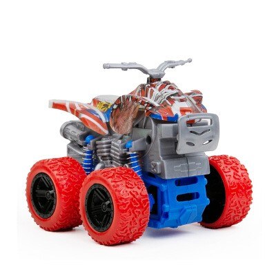 Children's four-wheel drive inertial off-road vehicle boy simulation off-road model anti-fall toy dinosaur car police car: Motorcycle red