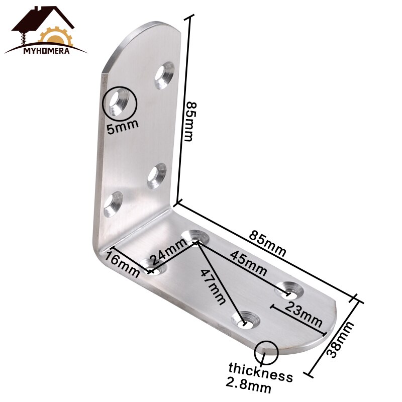 Myhomera Stainless Steel Corner Brackets Joint Fastener Fixed Connector Corner Bracket Code Hardware for Shelf Chair Board Table: 38x85mm