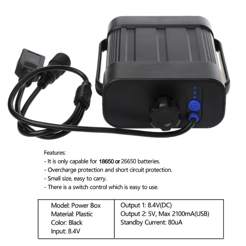 Portable Waterproof Battery Holder - 2x 26650 Battery Case for Bicycle Light External Power Storage