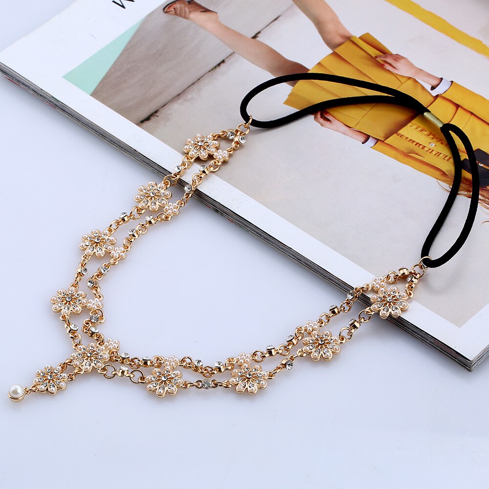 Flower Tassel Head Jewelry 2022 Women Rhinestone Elastic Head Chain Tiaras Bride Wedding Head Jewelry