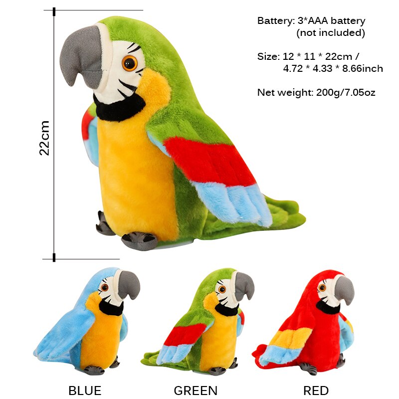 Ailes ondulées en peluche oiseau jouet électrique parler perroquet en peluche jouet mignon parler enregistrement répète enfants d'anniversaire