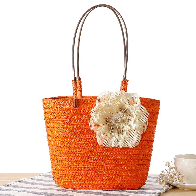 Small Hemp and Straw Woven Bag Exquisite Handbag Woven Beach Bag Photo Handbags: Orange