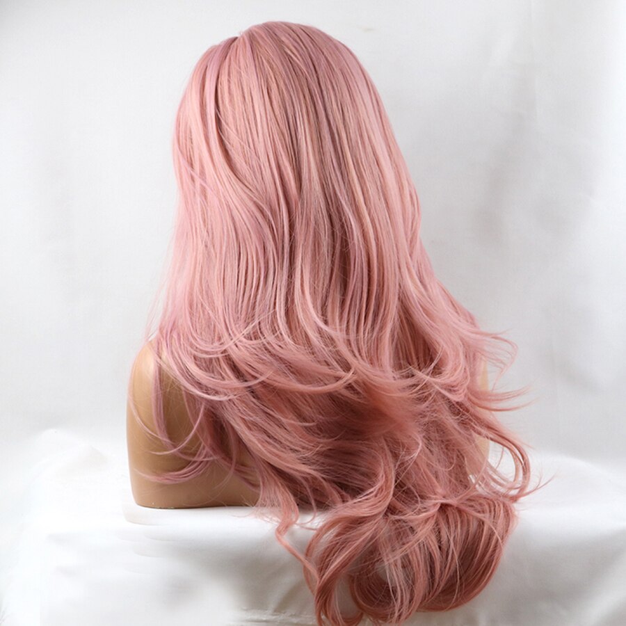 Mixed Pink Synthetic Lace Front Wig Long Boby Wavy RoseGold Pink for Women Natural Hairline Glueless Heat Resistant