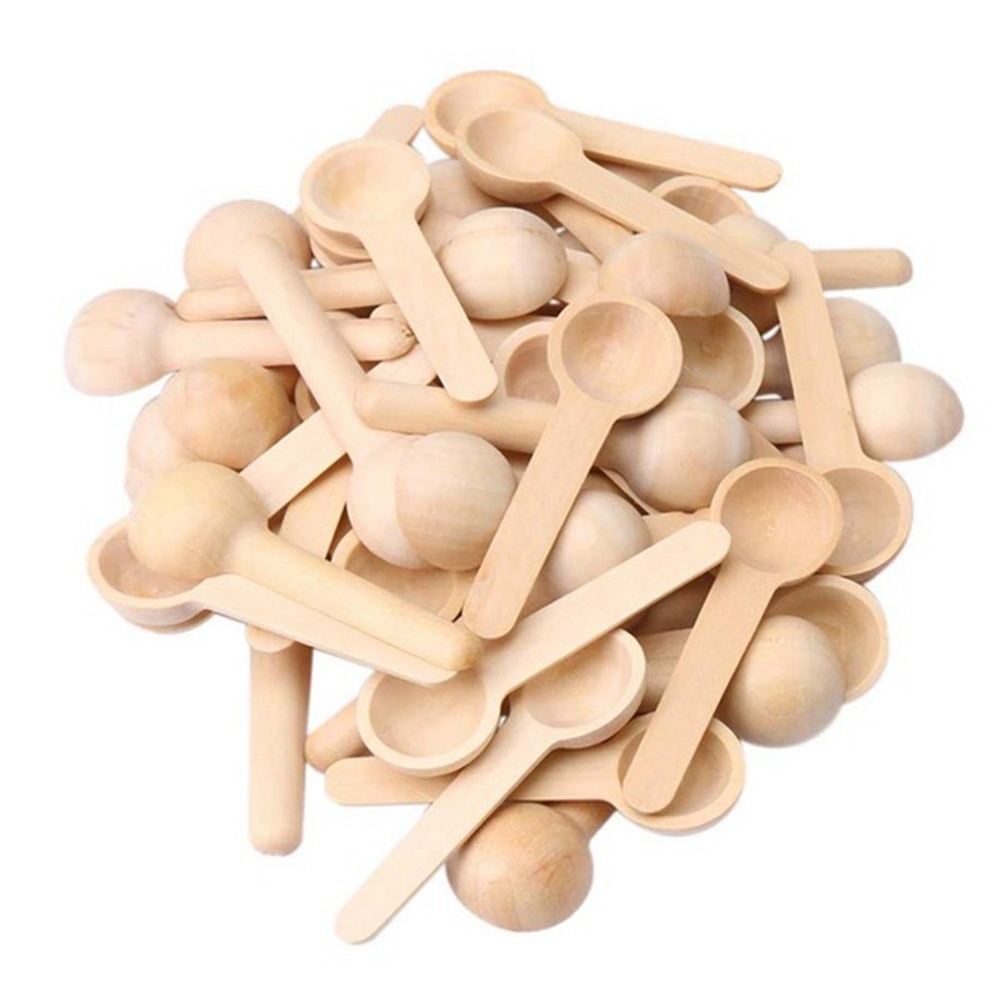 Mini natur trä hem kök matlagningsskedar verktyg scooper salt krydda honung kaffeskedar pack  of 25