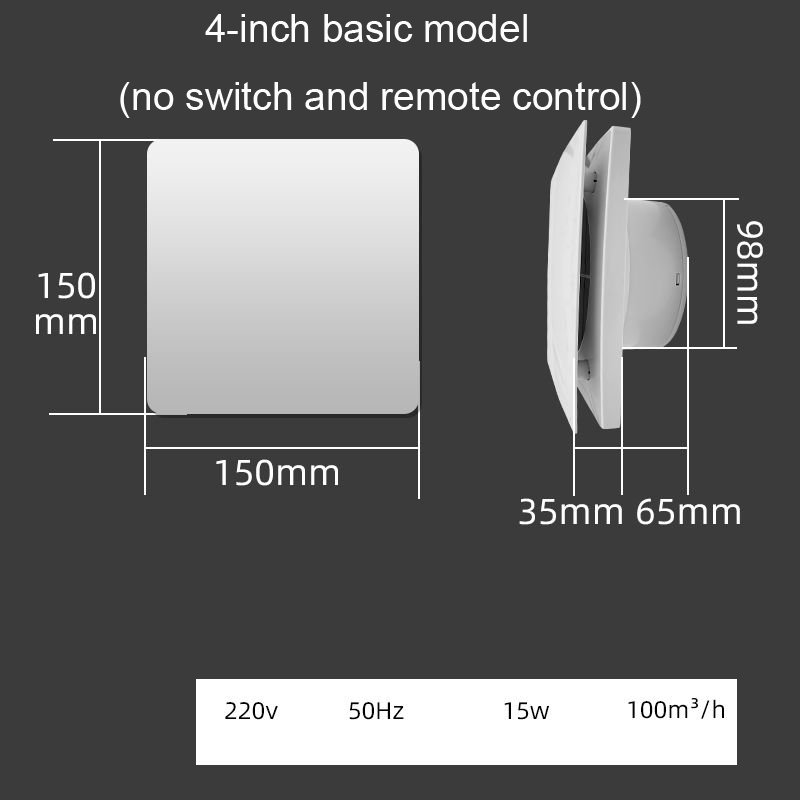 4/6 inch hoge snelheid afzuigventilator toilet keuken badkamer hangende muur raam ventilator afzuigkap met afstandsbediening: Light Grey / VS