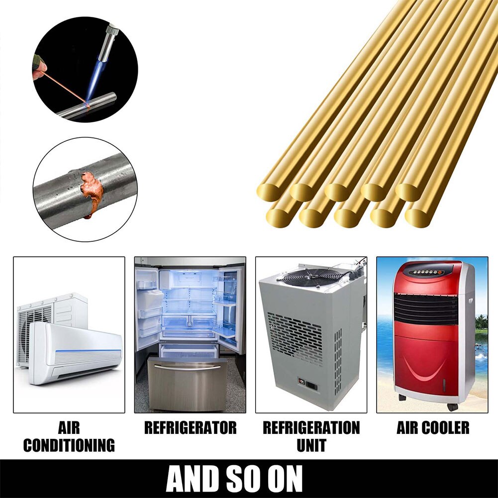 Barra de soldadura de latón de 10 piezas, aire acondicionado de alta resistencia, Universal, redonda, para soldar, barra de torno, refrigerador, palo de baja temperatura