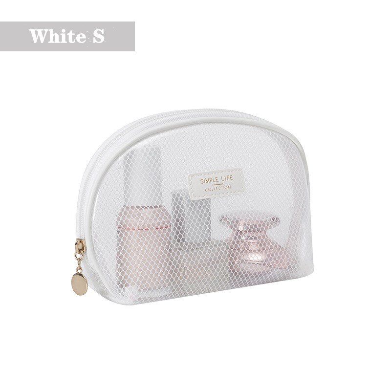 PURDORED 1 Pc Clear Mesh Women Makeup Bag impermeabile EVA Cosmetic Bag Travel Zipper borsa grande per trucco custodia per bellezza femminile: S white