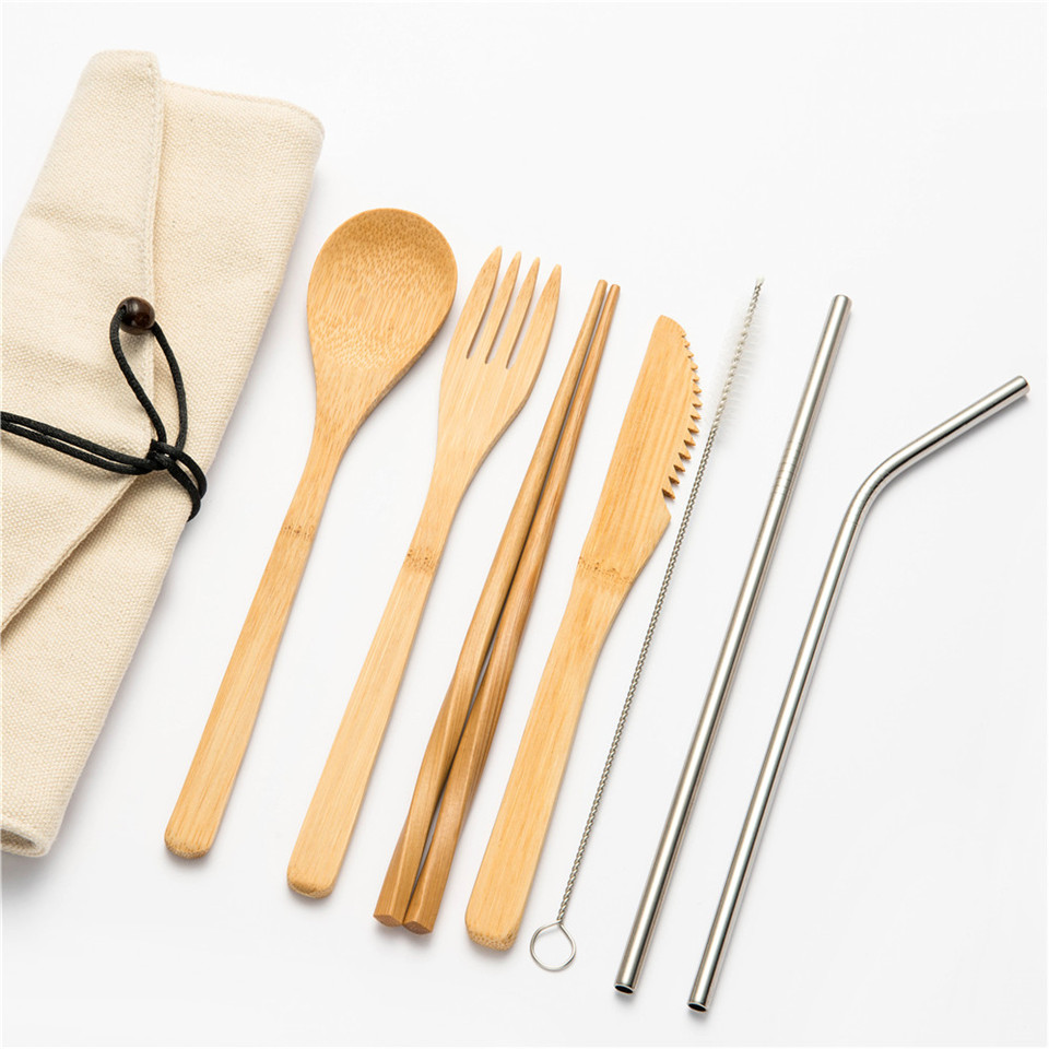Draagbare Bestek Set Servies Set Vork Lepel Mes en Tandenborstel Eetstokjes Rietje voor Reizen Servies