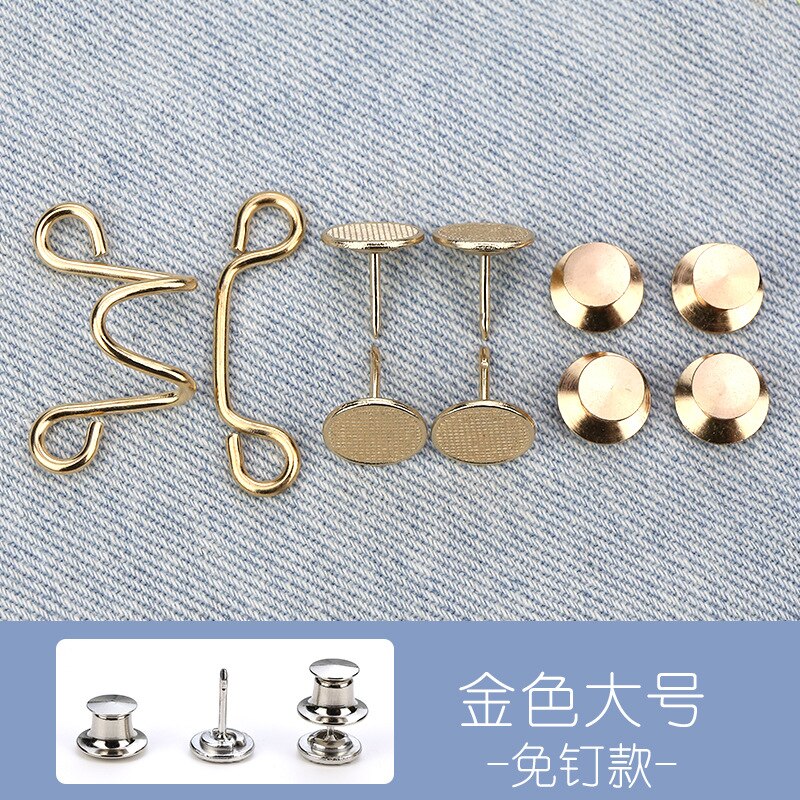 Draai Taille Artefact Pin Accessoires Nail-Gratis Broche Jeans Jas Broek Taille Aanpassing Pin Afneembare Universele Vaste Knop: gold-L