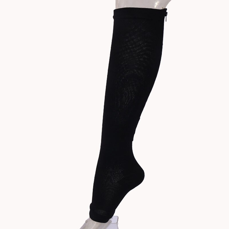 Women Zipper Compression Socks Zip Leg Support Knee Sox Open Toe Sock S/M/XL: Black L XL