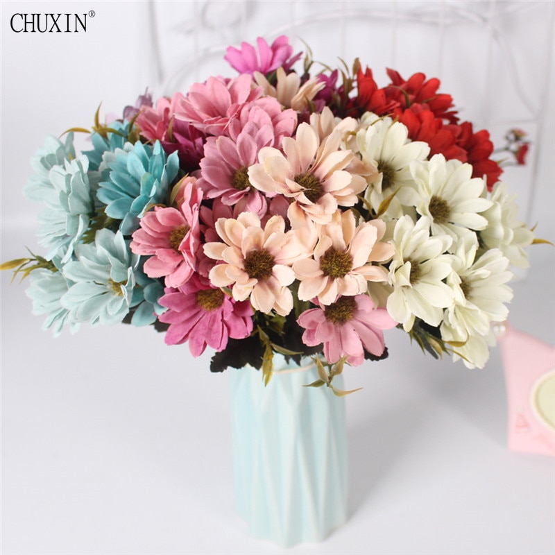 Zijden 5 vork kleine madeliefjesbloem europese stijl herfst 7 kleuren simulatie kunstbloemboeket huwelijksdecoratie thuiskantoor