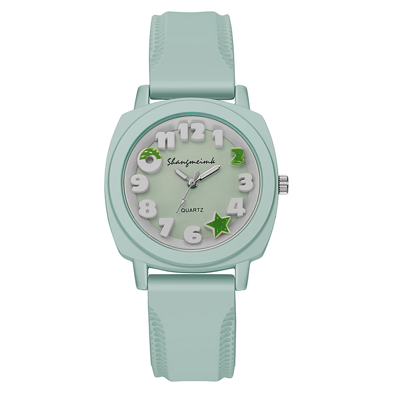 Reloj de mujer con esfera árabe 3D de , relojes cuadrados con banda de silicona de Color caramelo: Verde