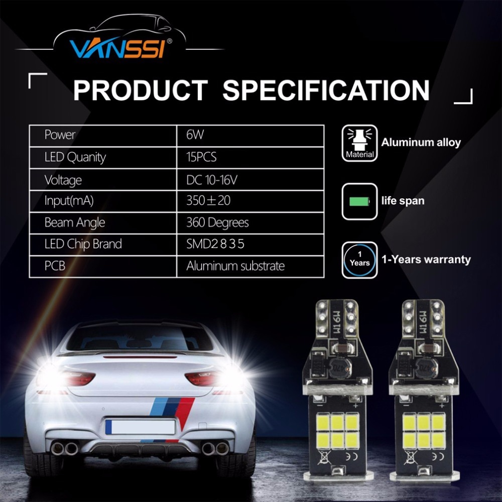 10x921 912 T15 T16 W16W WY16W bombillas LED 15SMD CANBUS bombillas de luz de señal reversa de coche sin errores Super brillante blanco ámbar