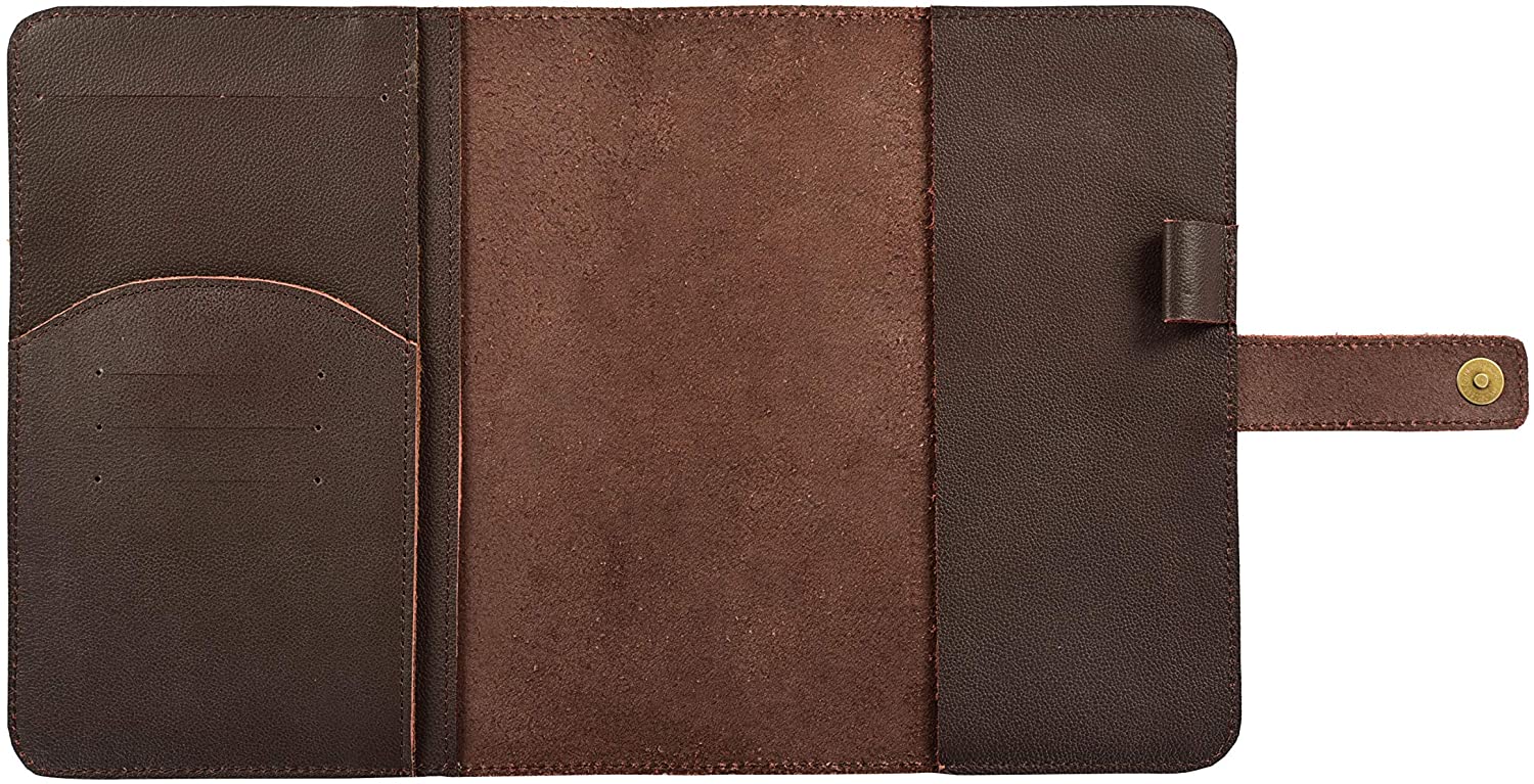 A5 Leather Journal Cover Multi Organizer with Credit Card Holder, Pockets and Pen - Fits 8.5 X 6 X 1 A5 Notebooks Planner Cover