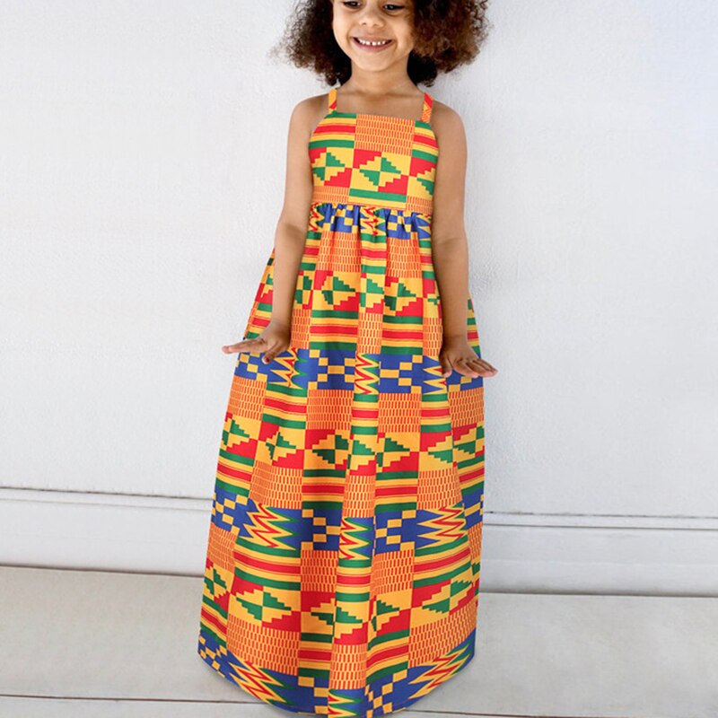 Girls African Clothes Children Bazin Riche Maxi Dress Dashiki Print African Dresses for Women Ankara Kids Dress Adjustable