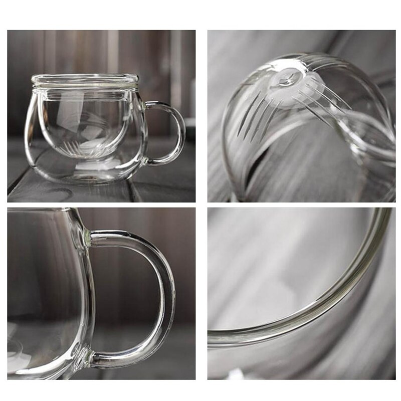 Handblåst värmebeständigt tekopp med glas med lock och infusionsglas 300ml borosilikatglas tekopp innovativ teflaska med filter