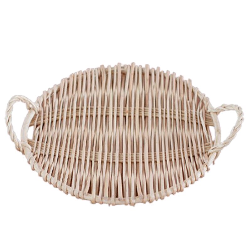 Best Rattan Round Fruit Tray with Handle Storage Tray Breakfast Table Storage Basket Pastoral Rattan Tray Bread Tray