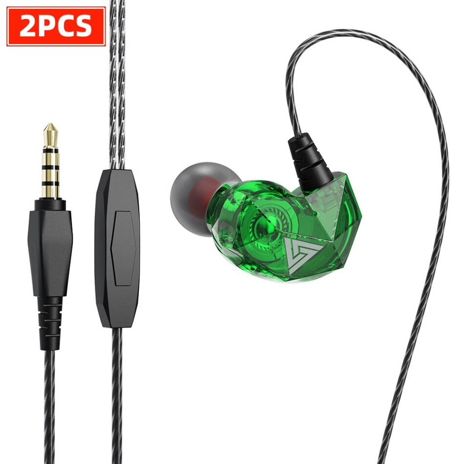 Qkz ak2 moda portátil 3.5mm com fio fone de ouvido in-ear fones de ouvido música esportes fones de ouvido com microfone para o telefone computador portátil: 2Pcs Green