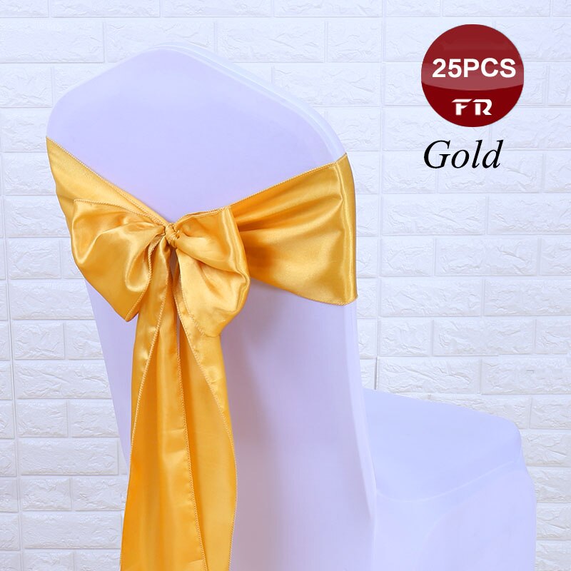GRATIS 25 stk/partij Stoel Sjerpen Bow Tie 7 &quot;X 108&quot; Bruiloft Stoel Satijnen Sjerpen Gold Cover Bruiloft decor Party Banquet Venue: Gold