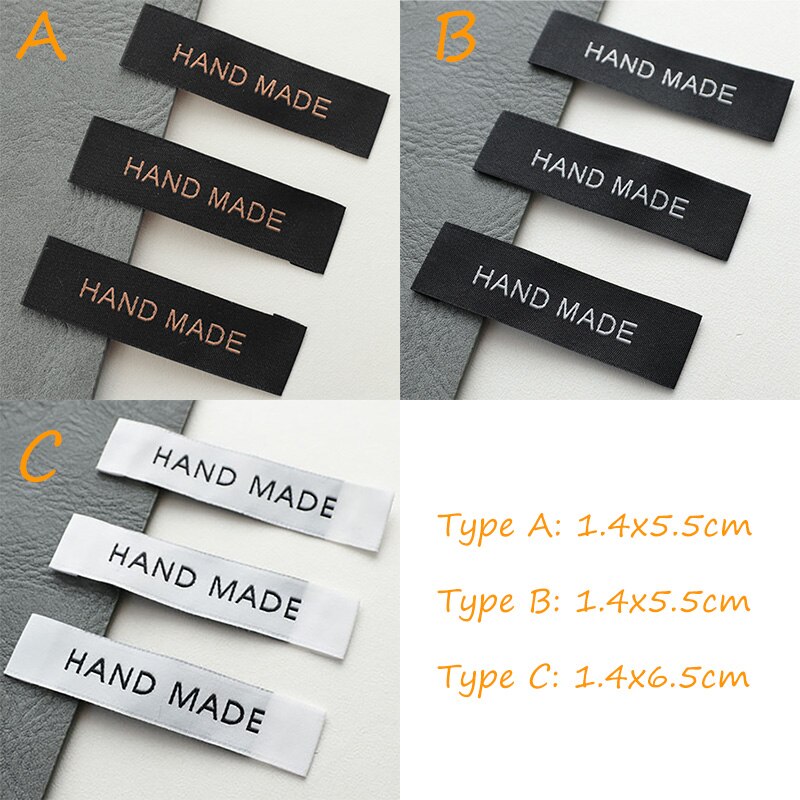 100pz Etichette Etichette di Abbigliamento in Rilievo Fatti A Mano di Stoffa FAI DA TE Etichetta Bandiera etichetta per Abbigliamento Accessori di Cucito Nero Bianco 1.4x5.5cm