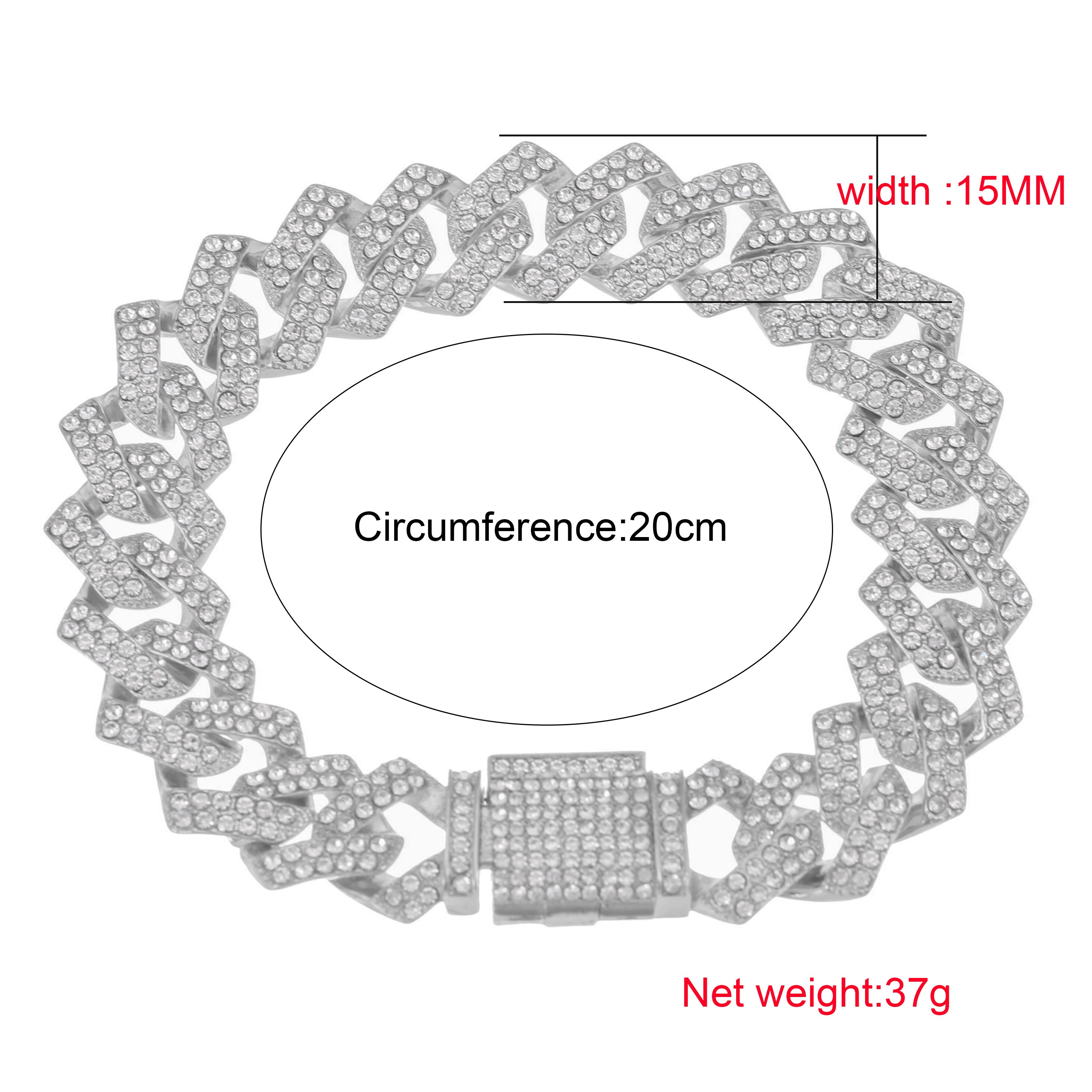 Iced Out Cubaanse Ketting Armband Hip Hop Sieraden Gouden Ketting Silver Rhinestone Cz Sluiting Voor Mens Rapper Bedelarmband Vrouwen links